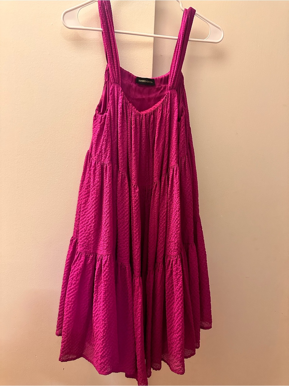 STINE GOYA Bright Magenta Tiered Sundress Aesthetic Flowy Beach Vacation